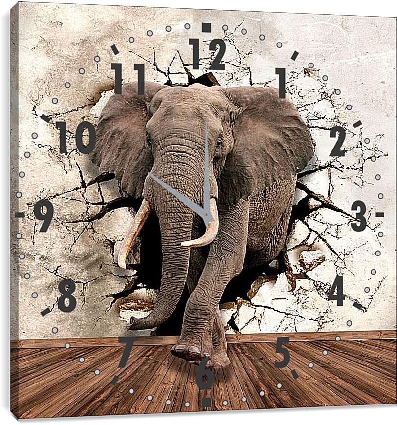 Часы картина - Слон прошёл сквозь стену