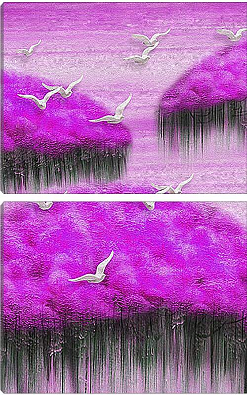 Модульная картина - Птицы над цветами. Арт