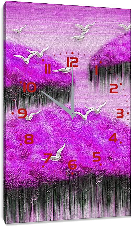 Часы картина - Птицы над цветами. Арт
