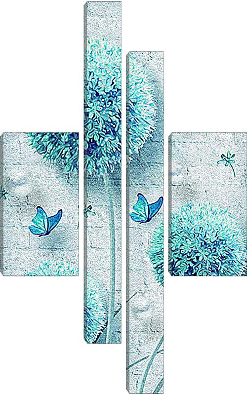 Модульная картина - Бабочки и цветы