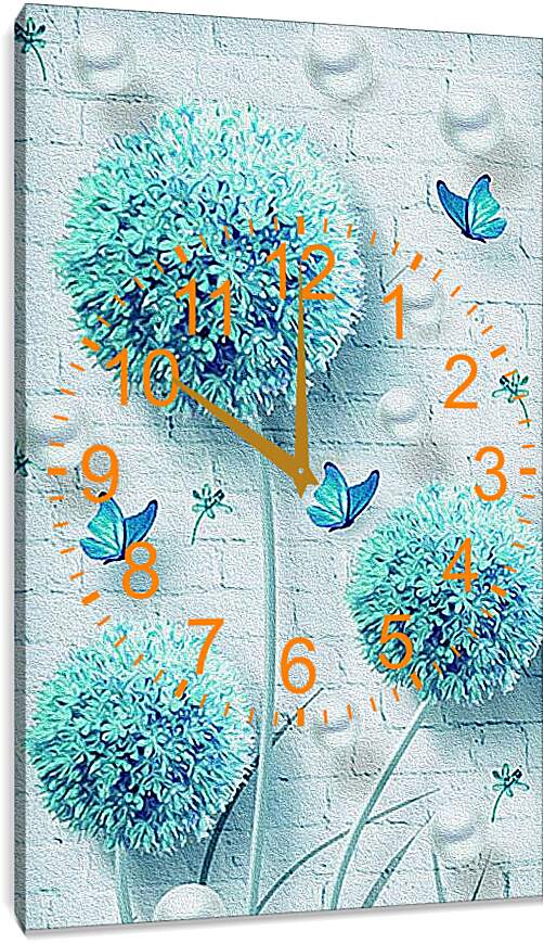Часы картина - Бабочки и цветы