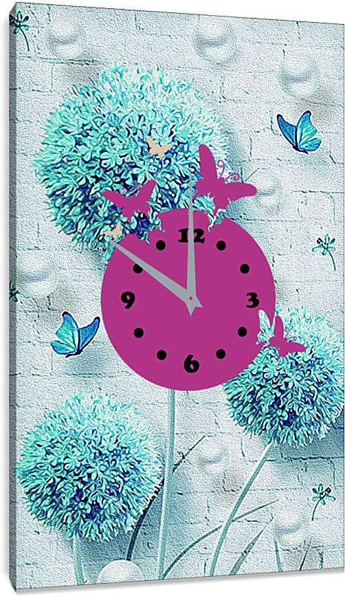 Часы картина - Бабочки и цветы