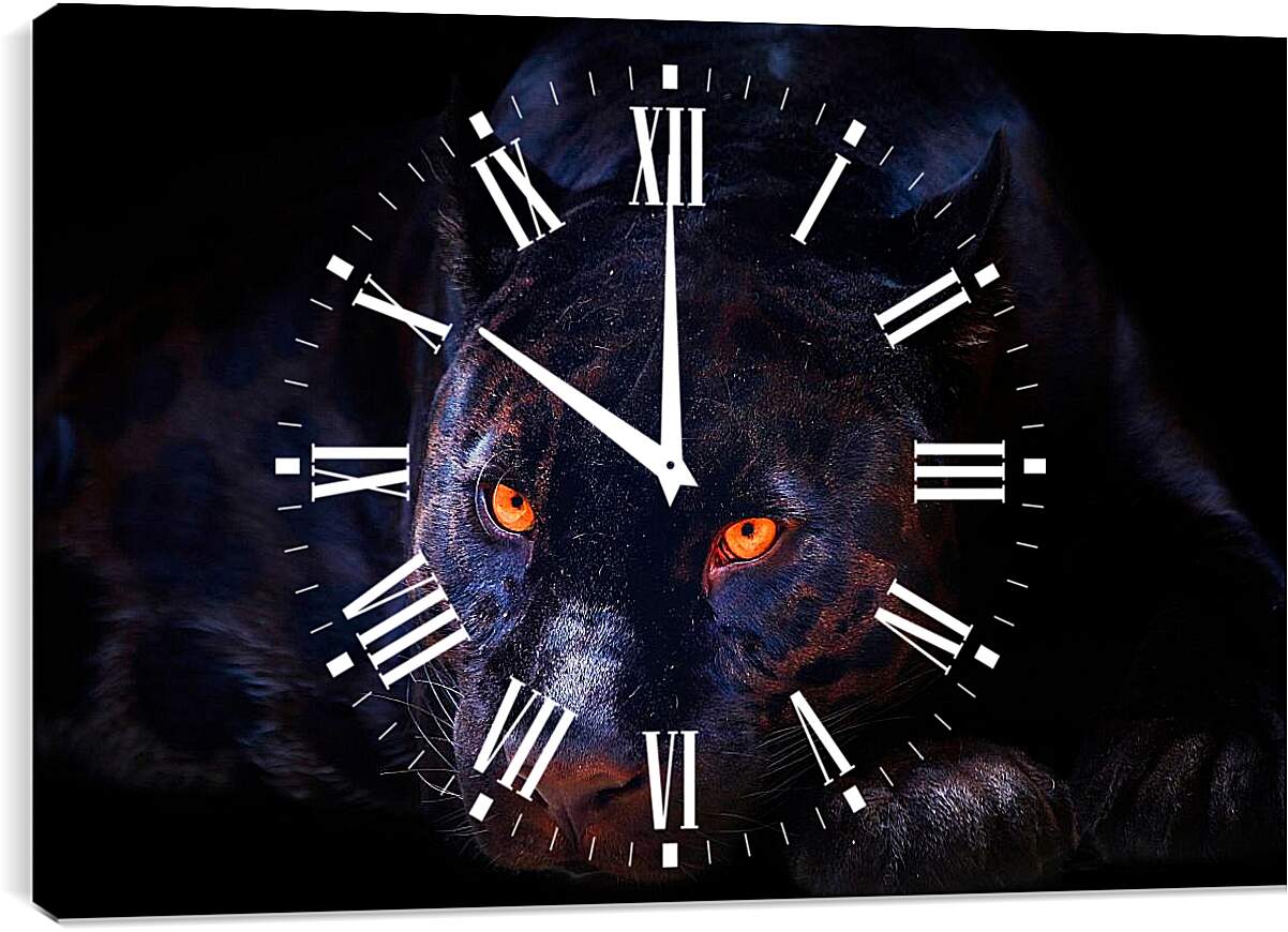 Часы картина - Пантера со светящимися глазами