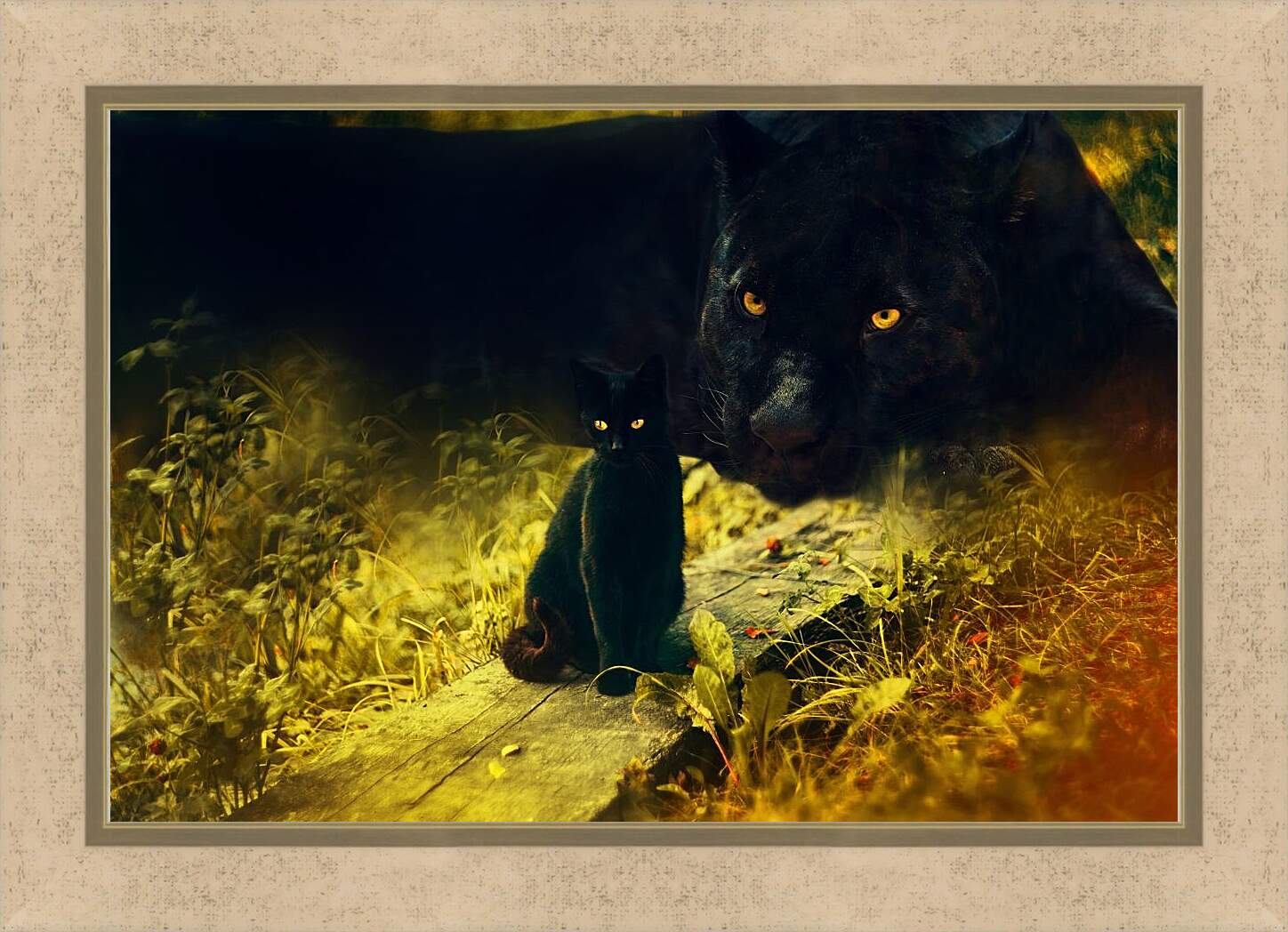 Картина в раме - Пантера и детёныш