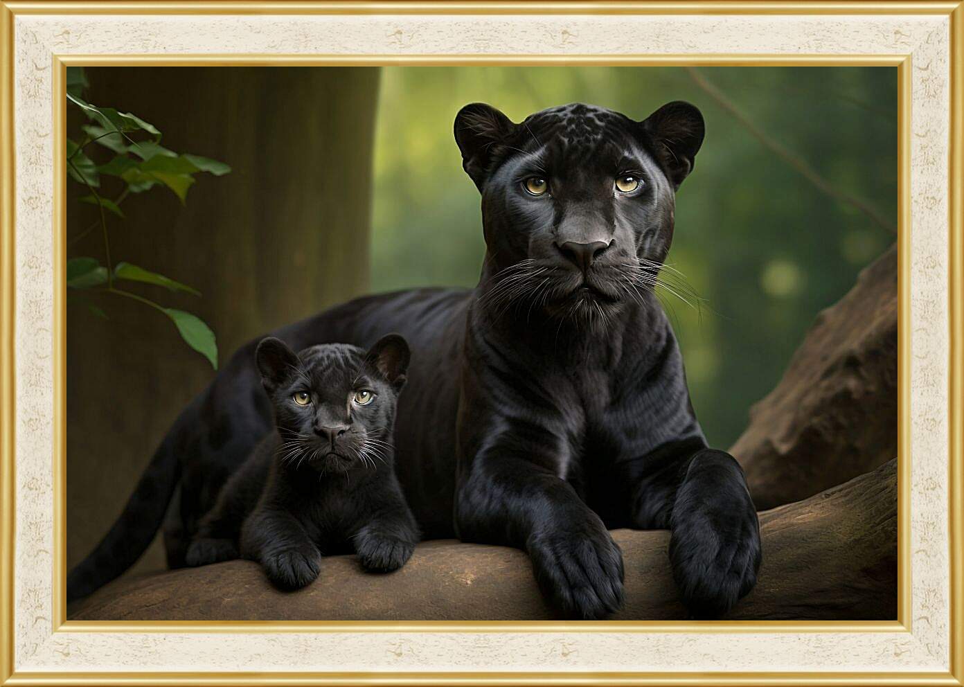 Картина в раме - Пантера с детёнышем