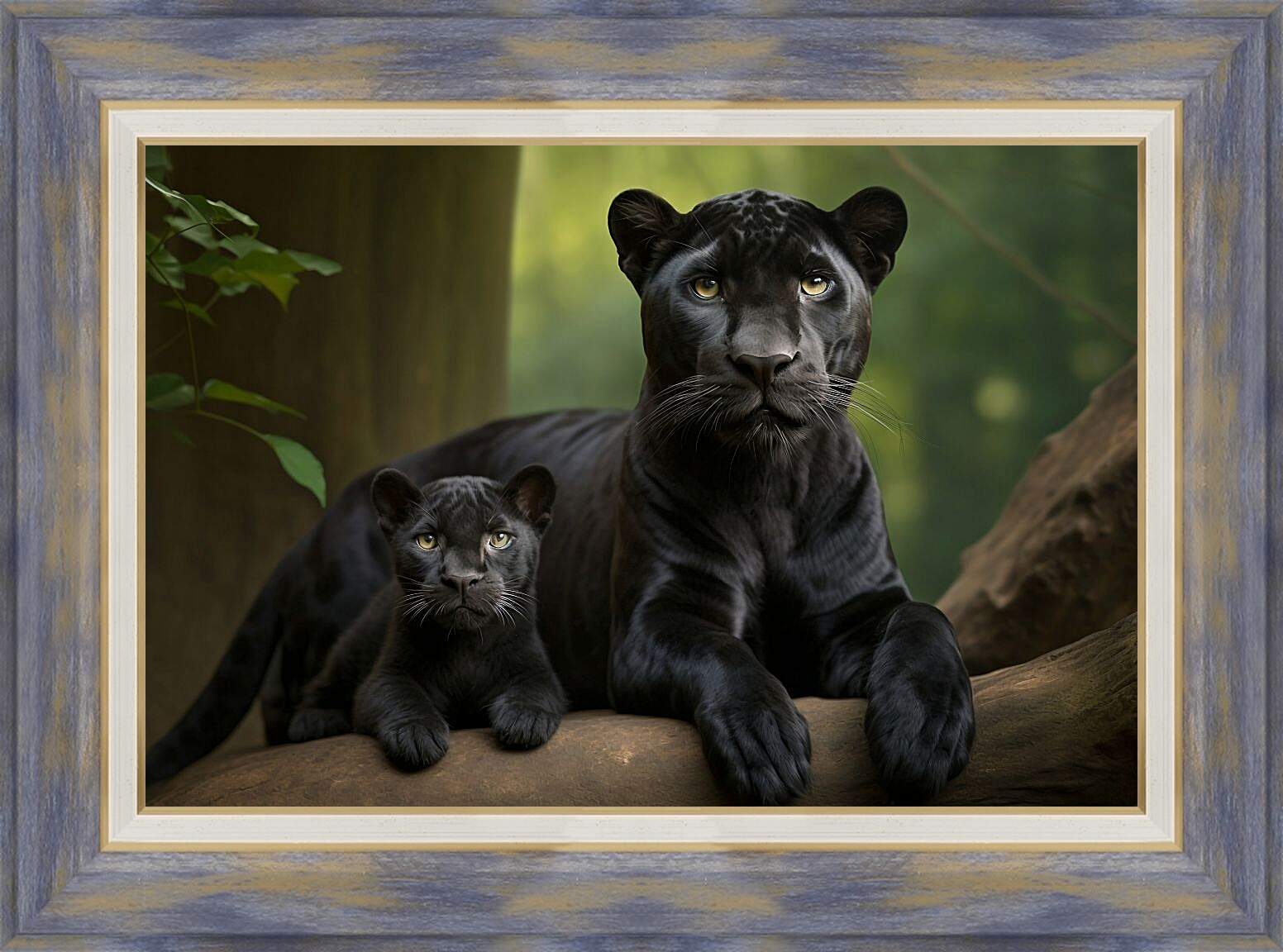 Картина в раме - Пантера с детёнышем