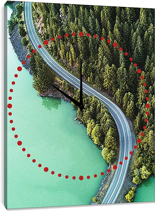 Часы картина - Изогнутая дорога вдоль водоёма