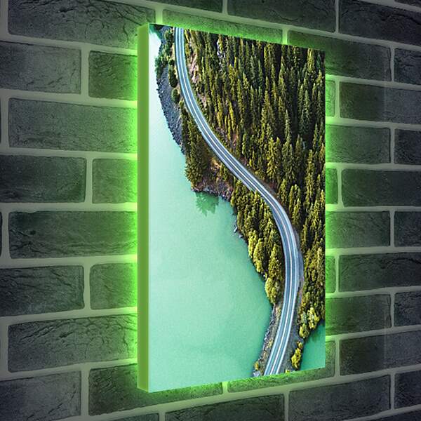 Лайтбокс световая панель - Изогнутая дорога вдоль водоёма