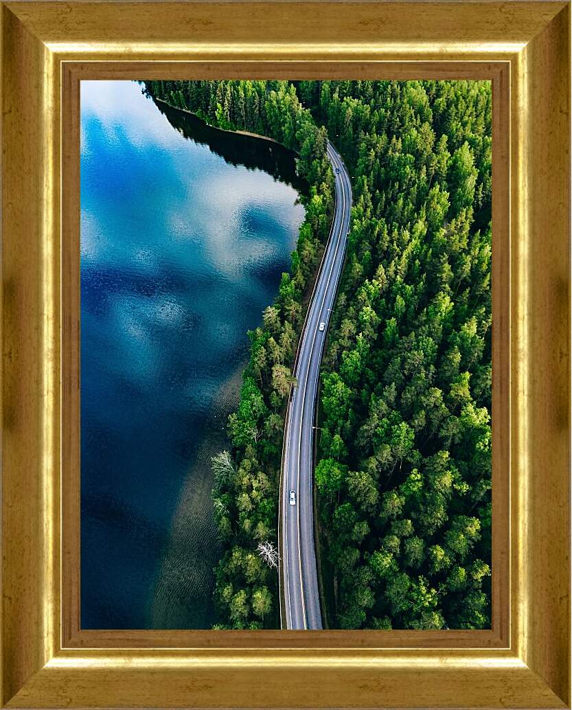 Картина в раме - Дорога вдоль водоёма