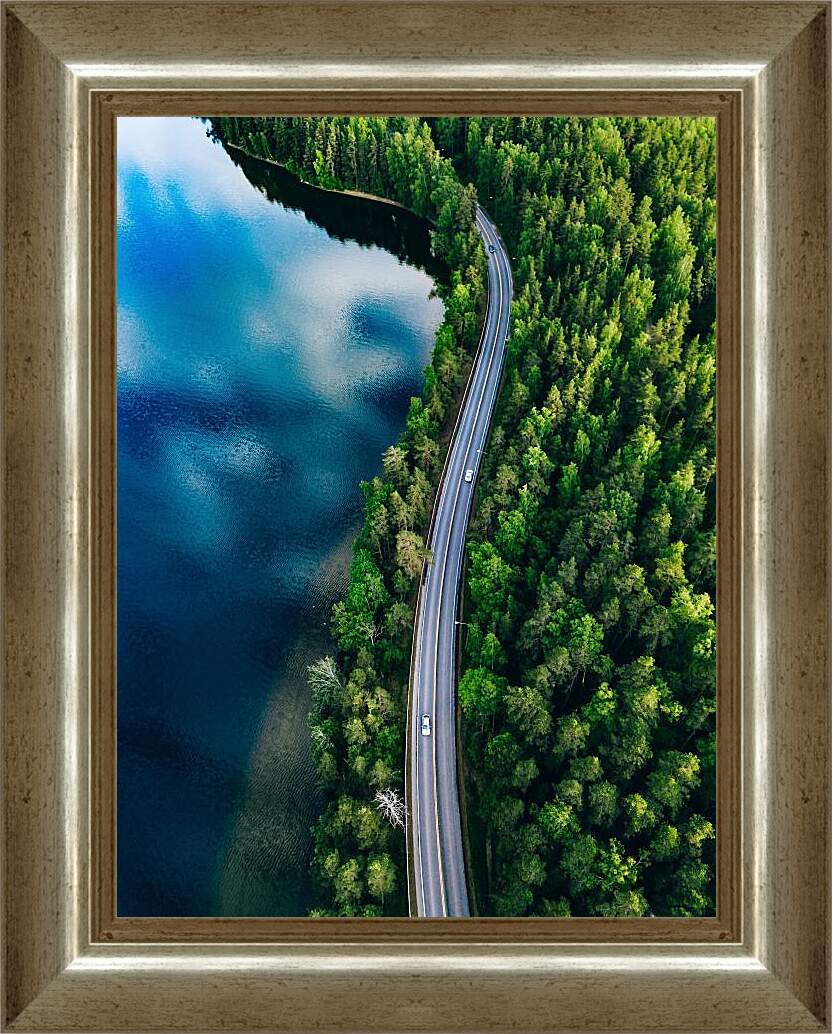Картина в раме - Дорога вдоль водоёма