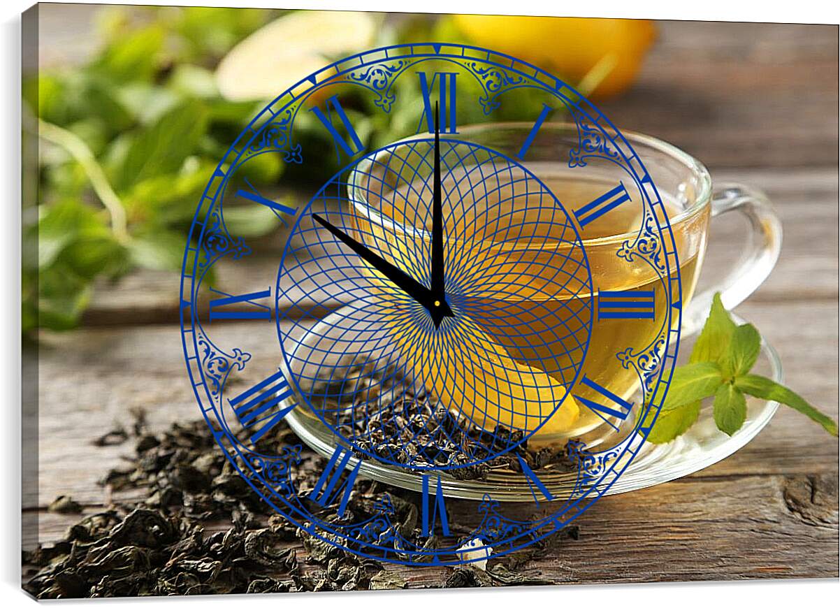 Часы картина - Чашка чая с лимоном на блюдце