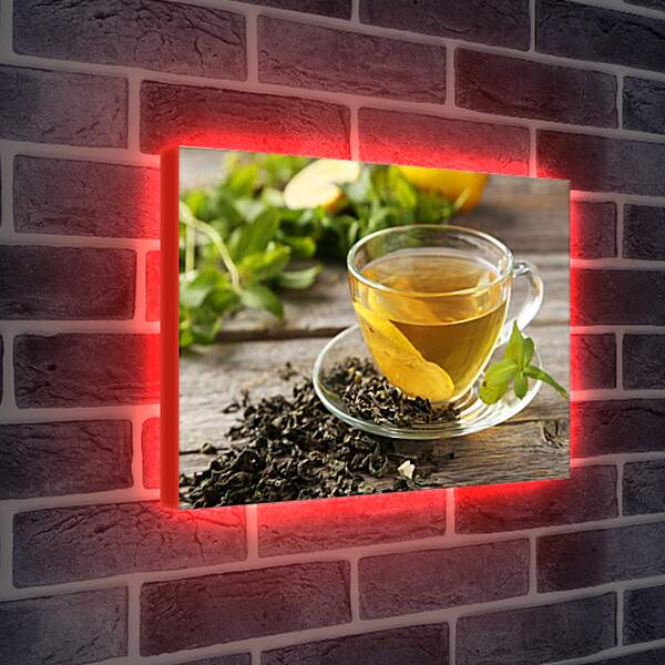 Лайтбокс световая панель - Чашка чая с лимоном на блюдце