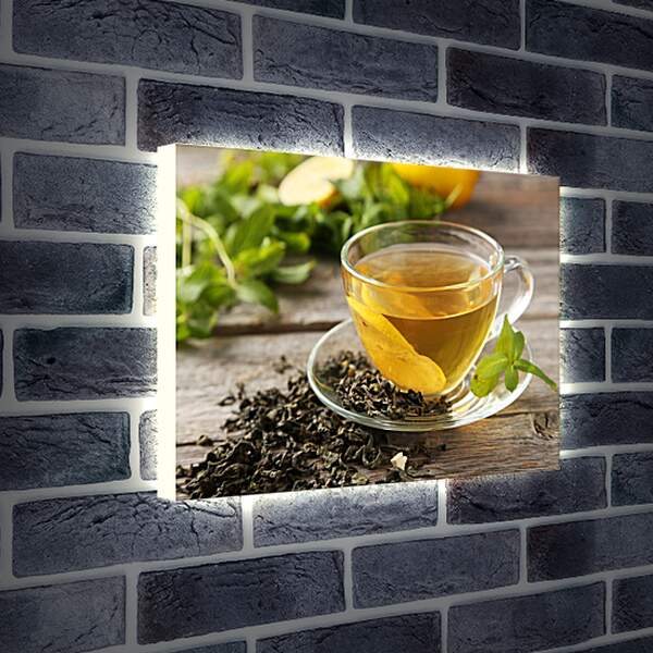 Лайтбокс световая панель - Чашка чая с лимоном на блюдце