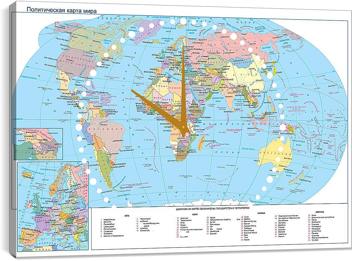 Часы картина - Политическая карта мира. Географическая карта