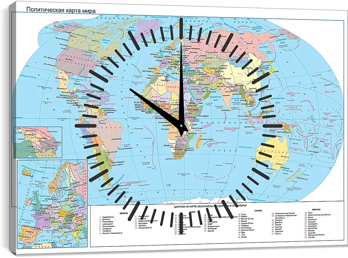 Часы картина - Политическая карта мира. Географическая карта