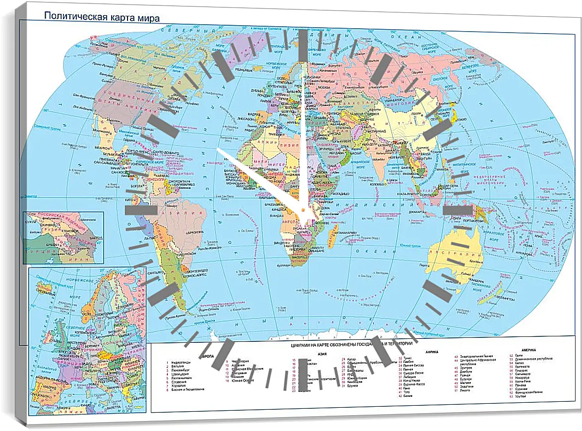 Часы картина - Политическая карта мира. Географическая карта