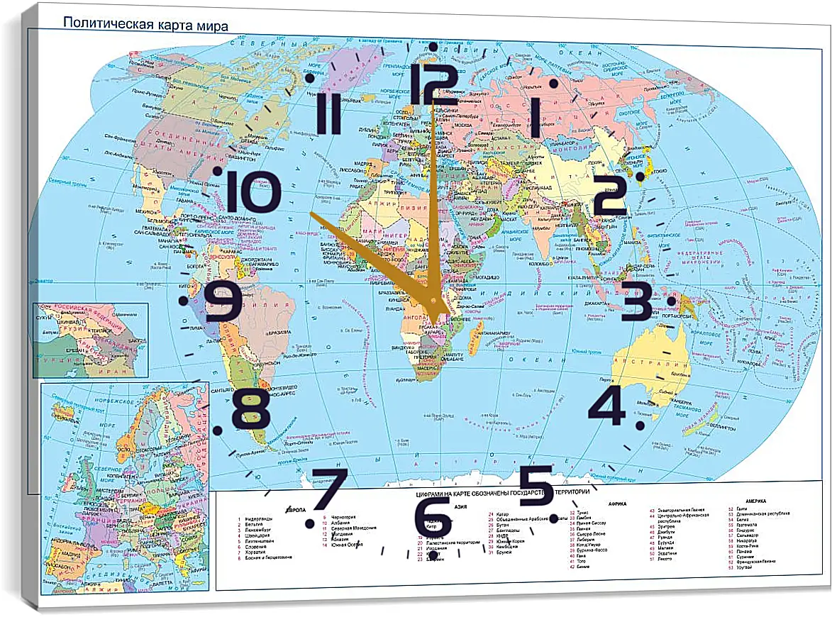 Часы картина - Политическая карта мира. Географическая карта