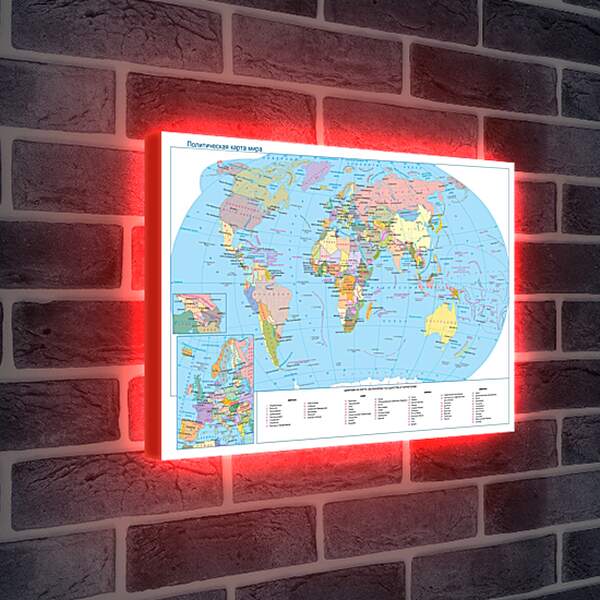 Лайтбокс световая панель - Политическая карта мира. Географическая карта