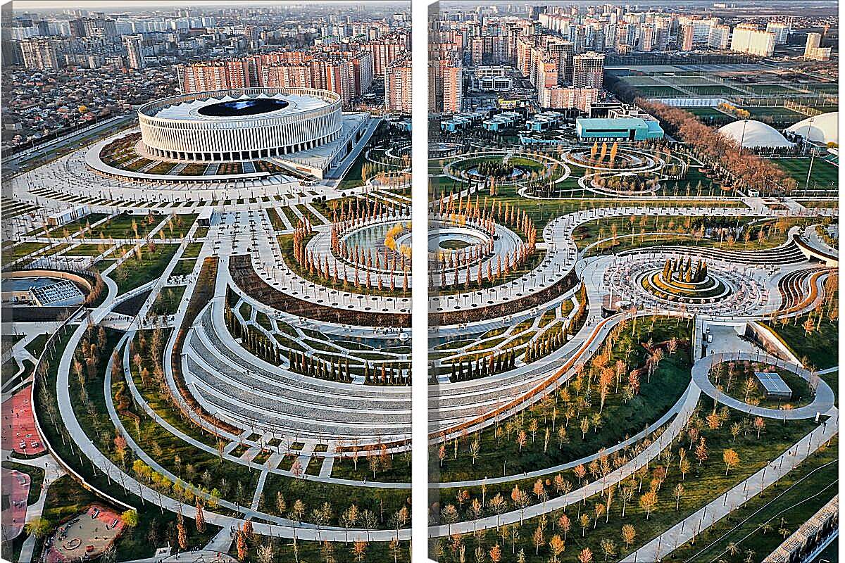 Модульная картина - Парк и стадион Краснодара с высоты
