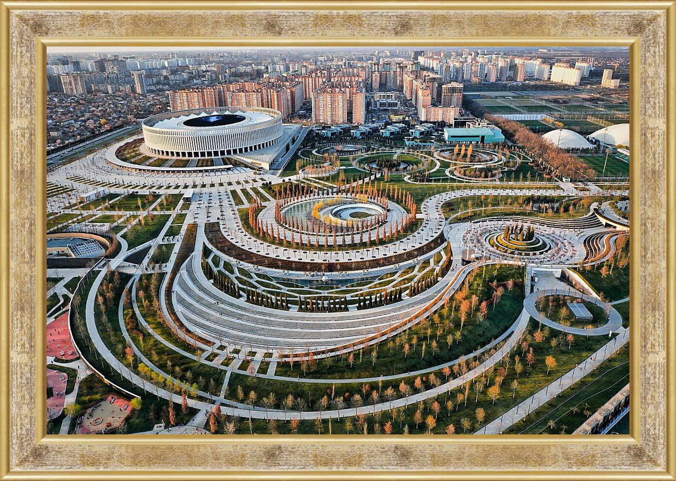 Картина в раме - Парк и стадион Краснодара с высоты