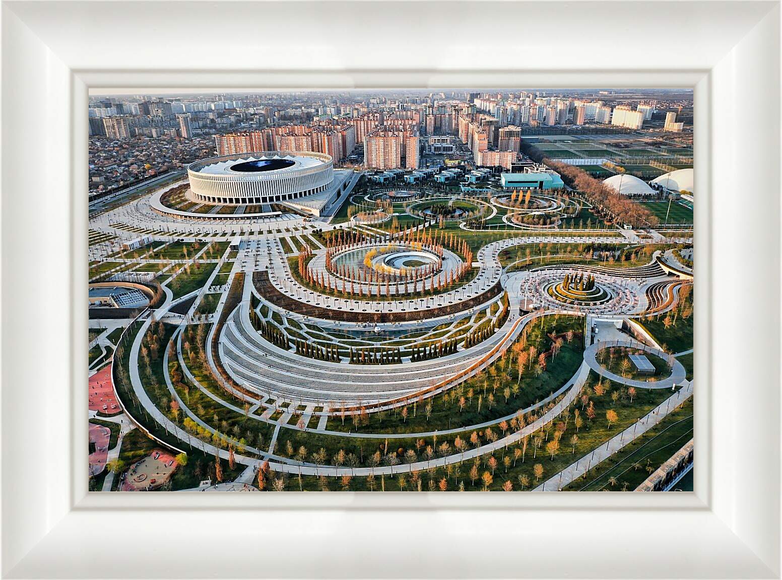 Картина в раме - Парк и стадион Краснодара с высоты