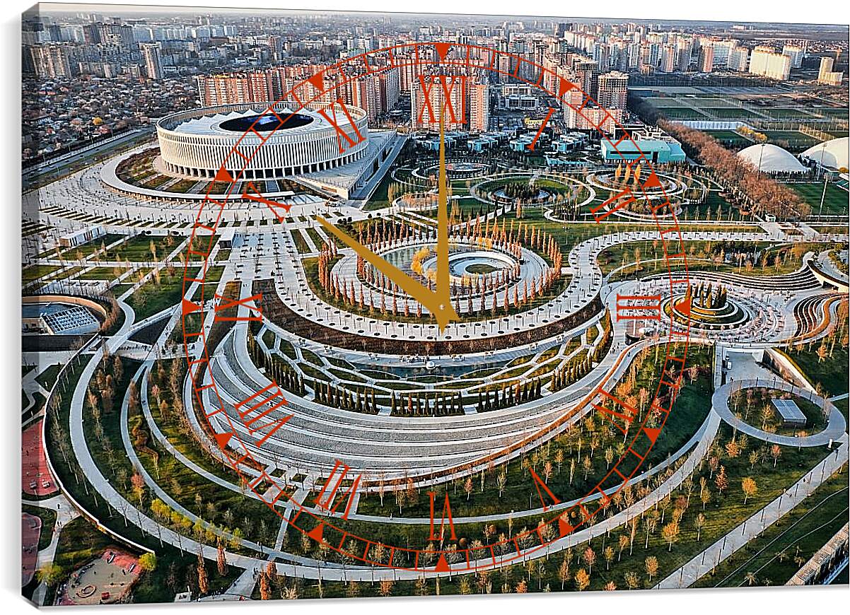 Часы картина - Парк и стадион Краснодара с высоты