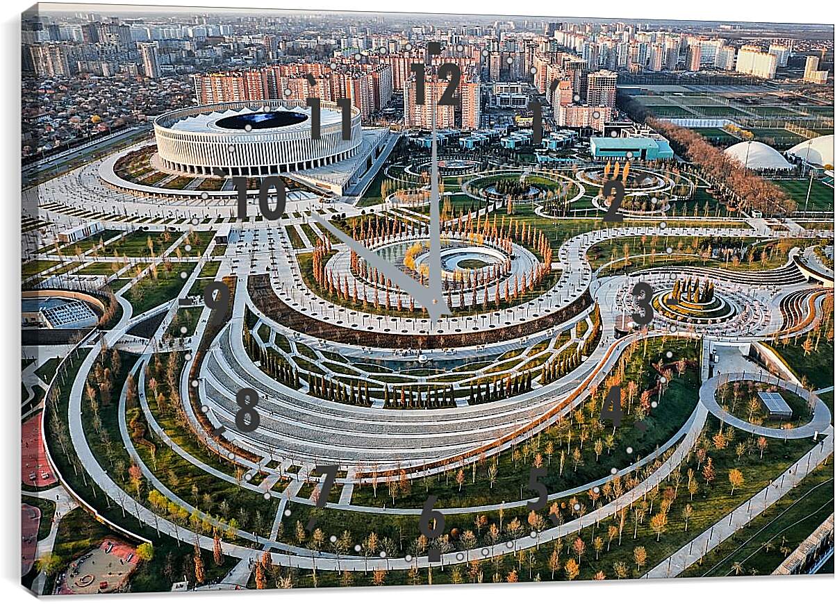 Часы картина - Парк и стадион Краснодара с высоты