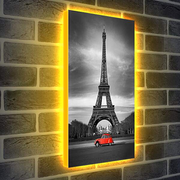 Лайтбокс световая панель - Красная машина на фоне Эйфелевой башни
