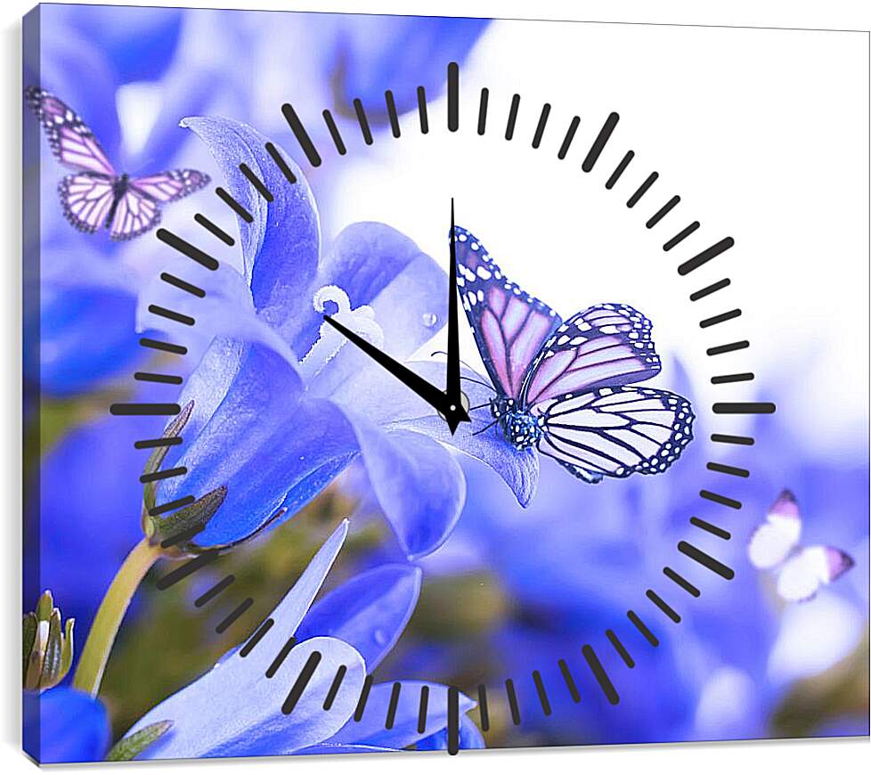 Часы картина - Бабочки и колокольчики