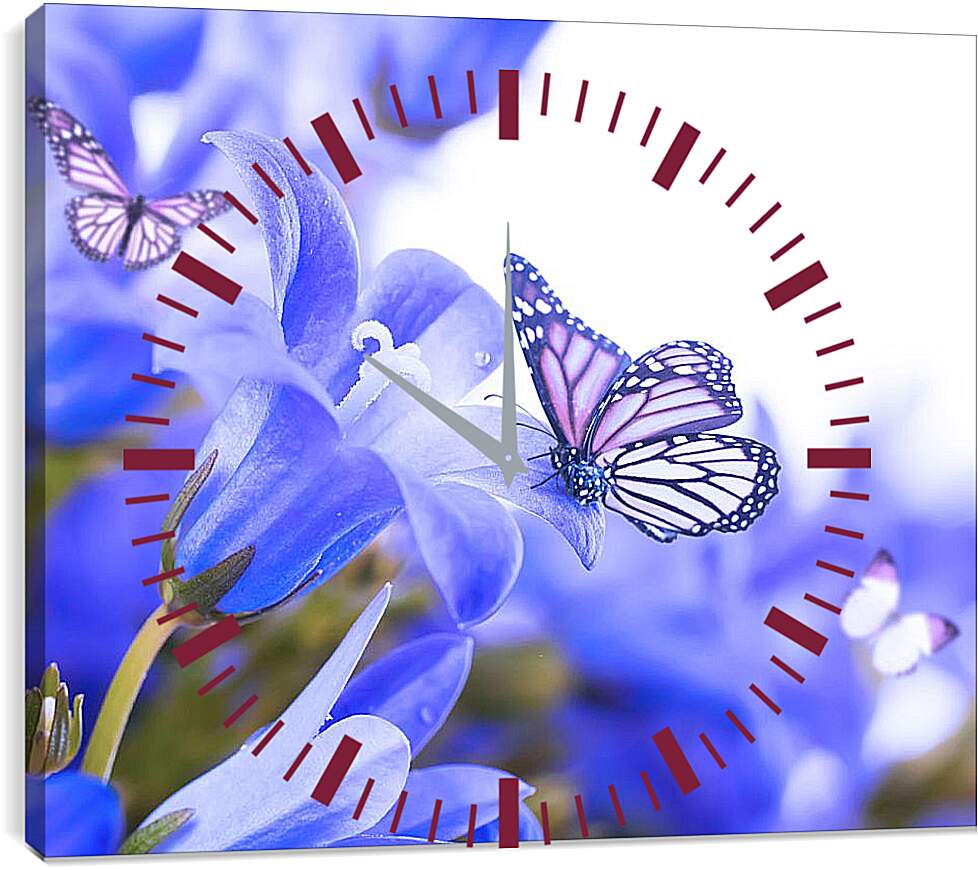 Часы картина - Бабочки и колокольчики