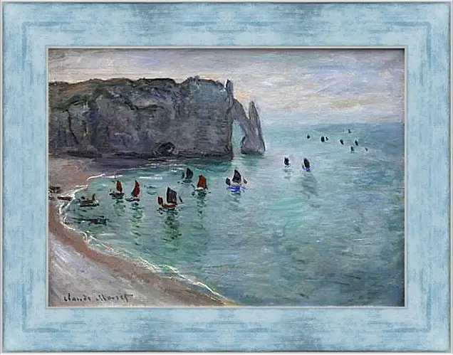 Картина в раме - Etretat the Aval door fishing boats leaving the harbour. Клод Моне
