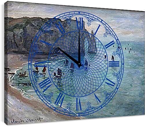 Часы картина - Etretat the Aval door fishing boats leaving the harbour. Клод Моне