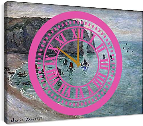 Часы картина - Etretat the Aval door fishing boats leaving the harbour. Клод Моне