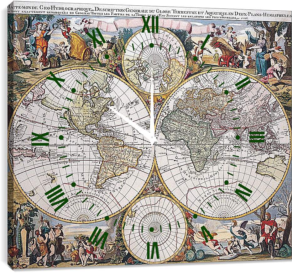 Часы картина - Древняя карта мира