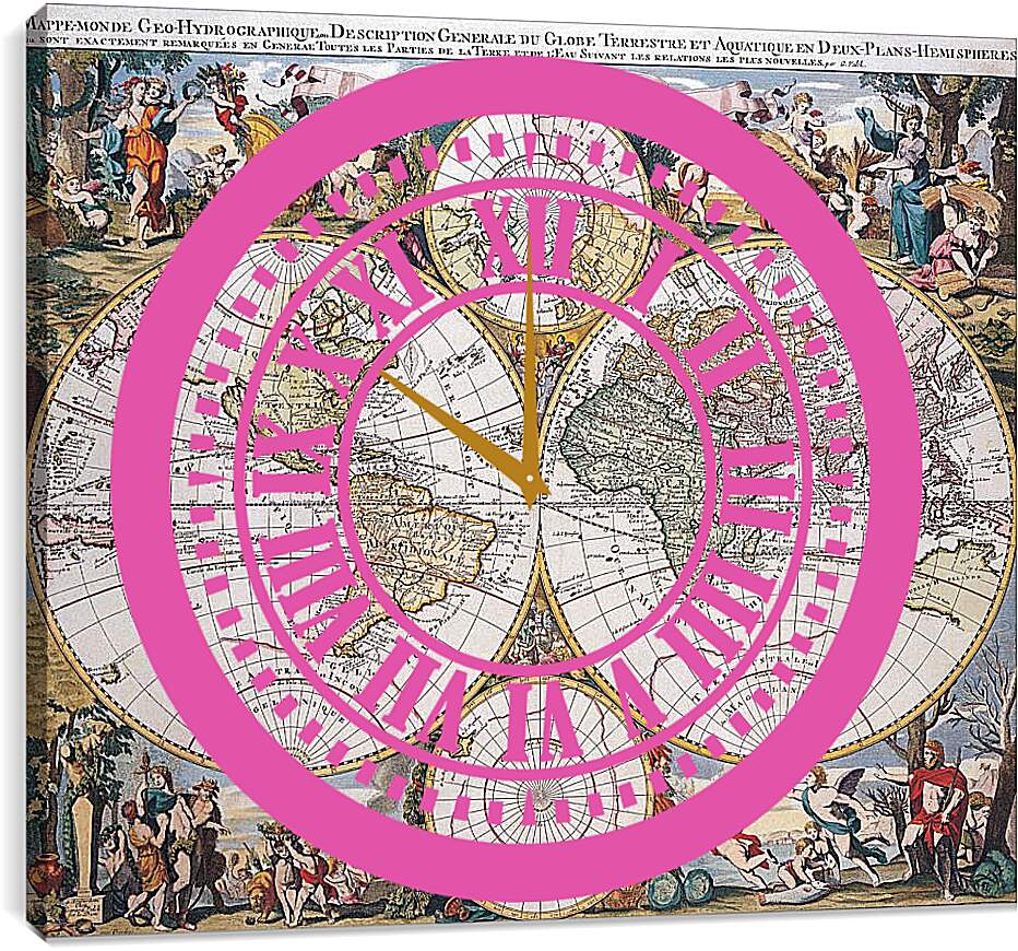 Часы картина - Древняя карта мира