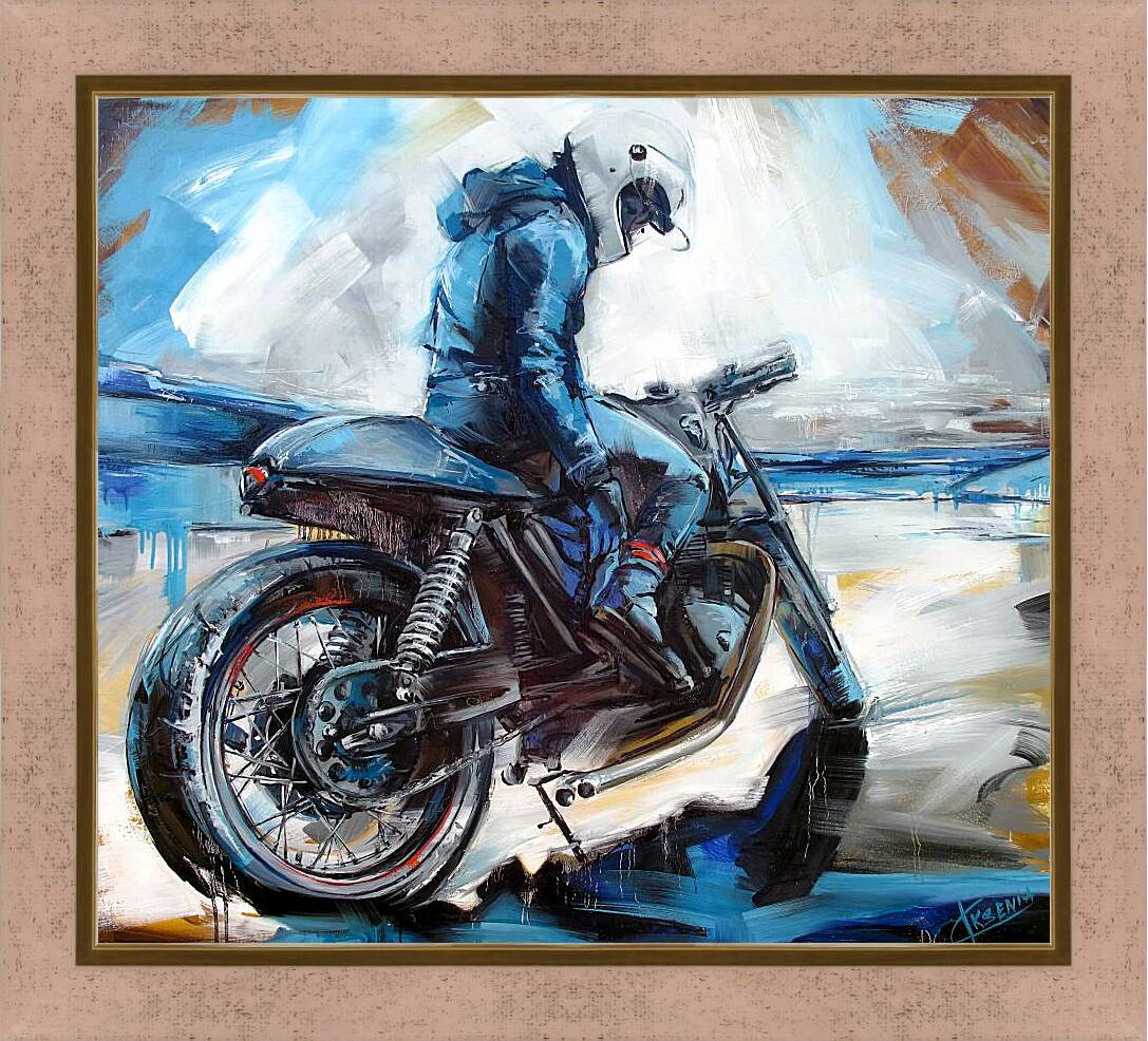 Картина в раме - Байкер на мотоцикле