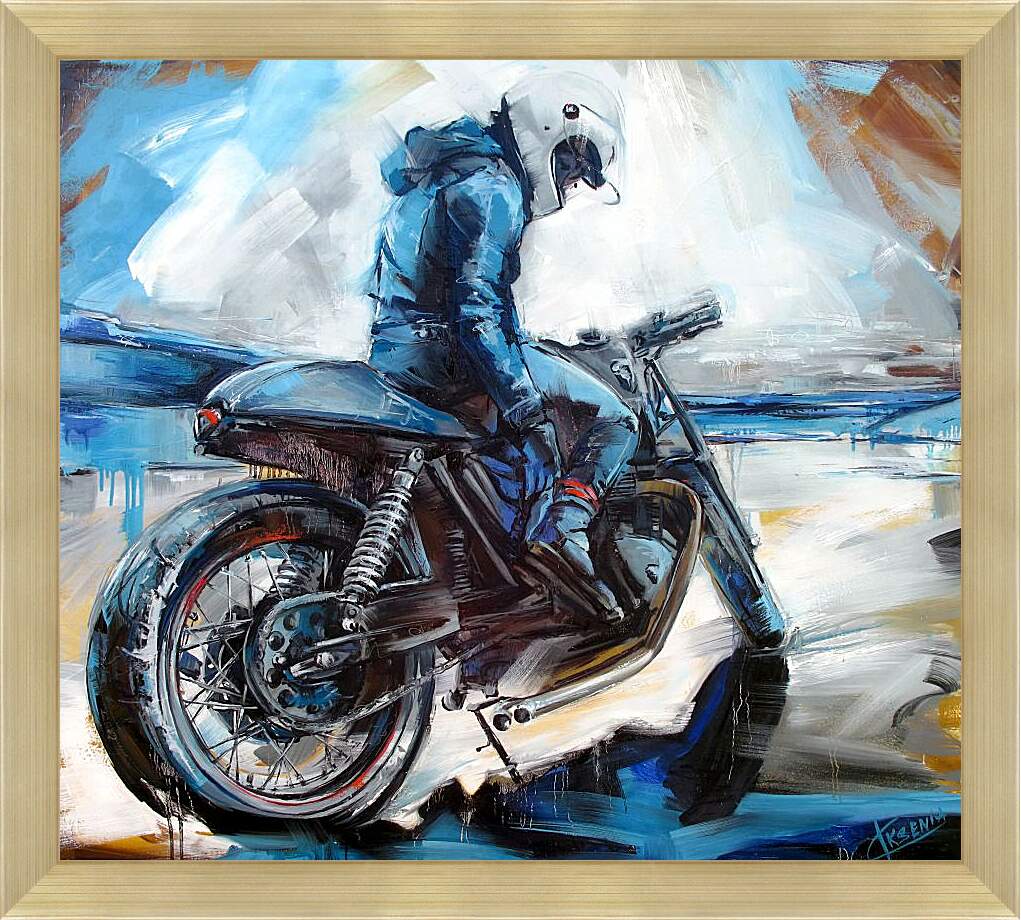 Картина в раме - Байкер на мотоцикле