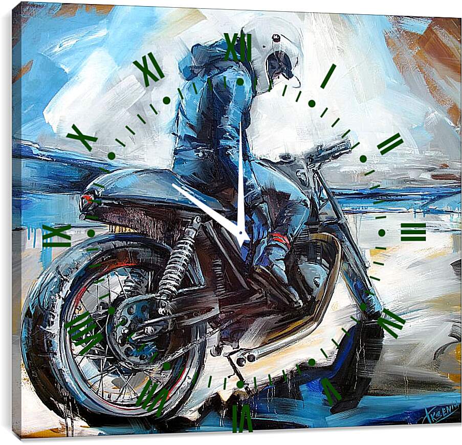 Часы картина - Байкер на мотоцикле