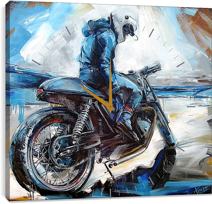 Часы картина - Байкер на мотоцикле
