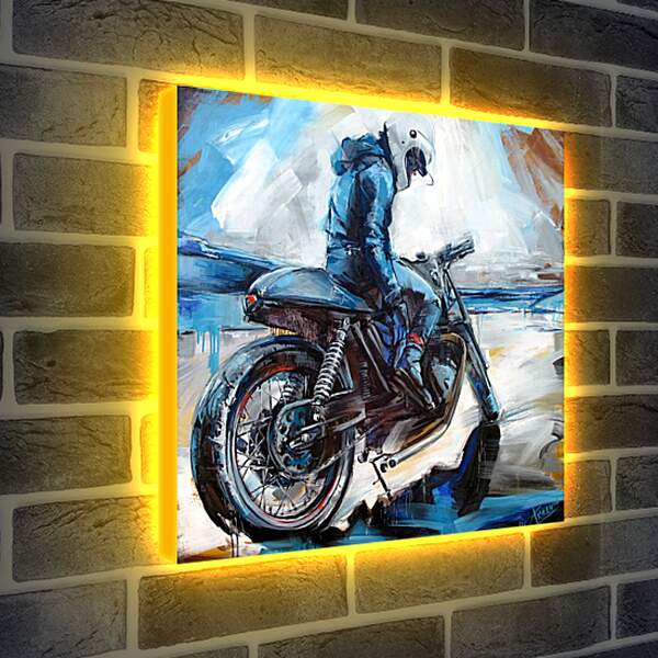 Лайтбокс световая панель - Байкер на мотоцикле