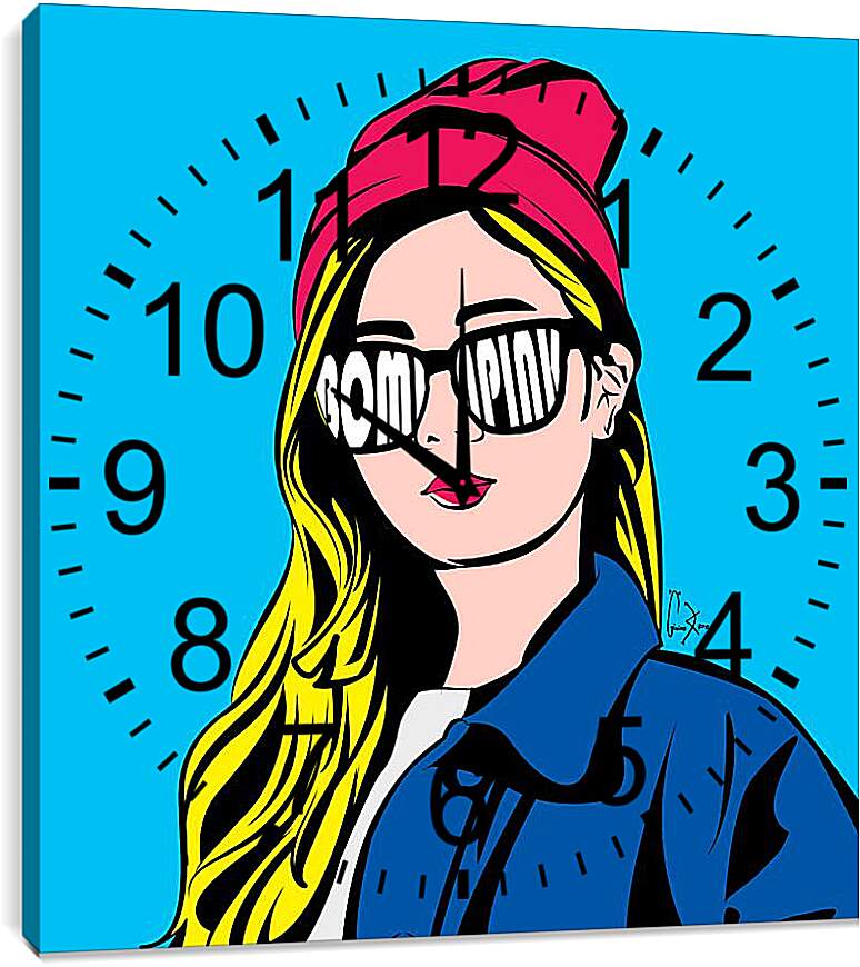 Часы картина - Девушка в очках