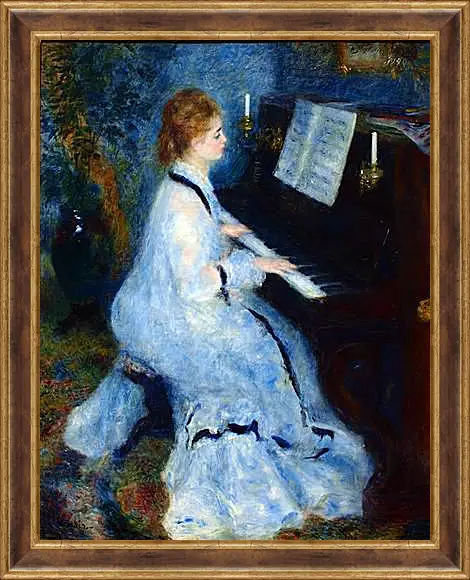 Картина в раме - Young Woman at the Piano. Пьер Огюст Ренуар