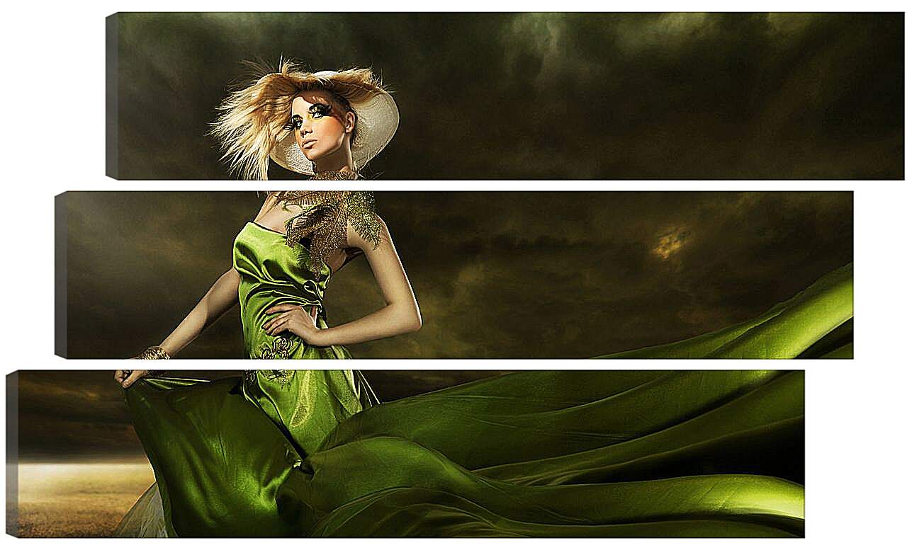Модульная картина - Зеленое платье в поле