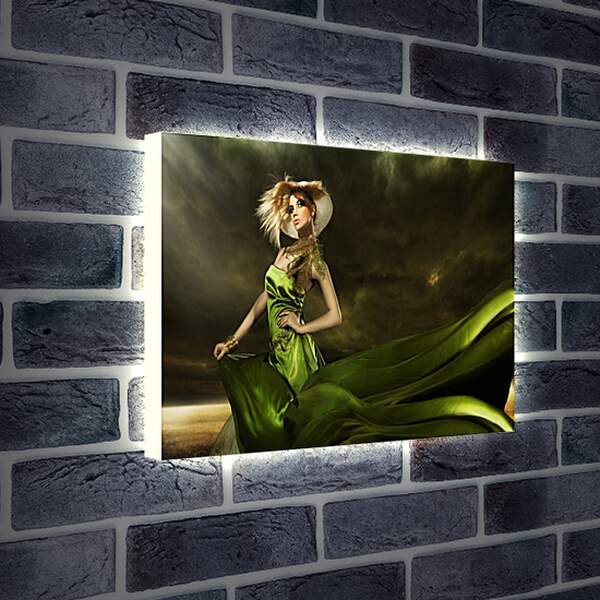 Лайтбокс световая панель - Зеленое платье в поле