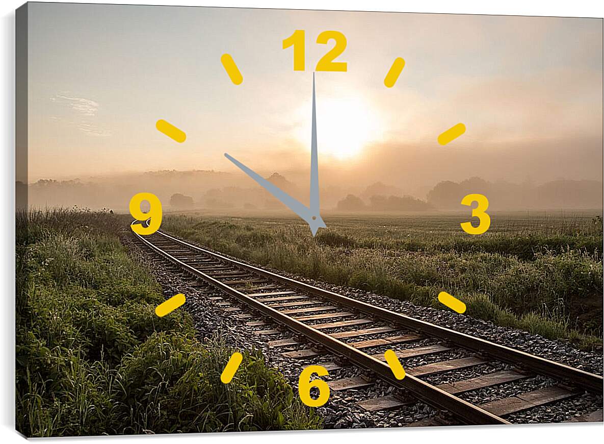 Часы картина - Железная дорога в лучах солнца