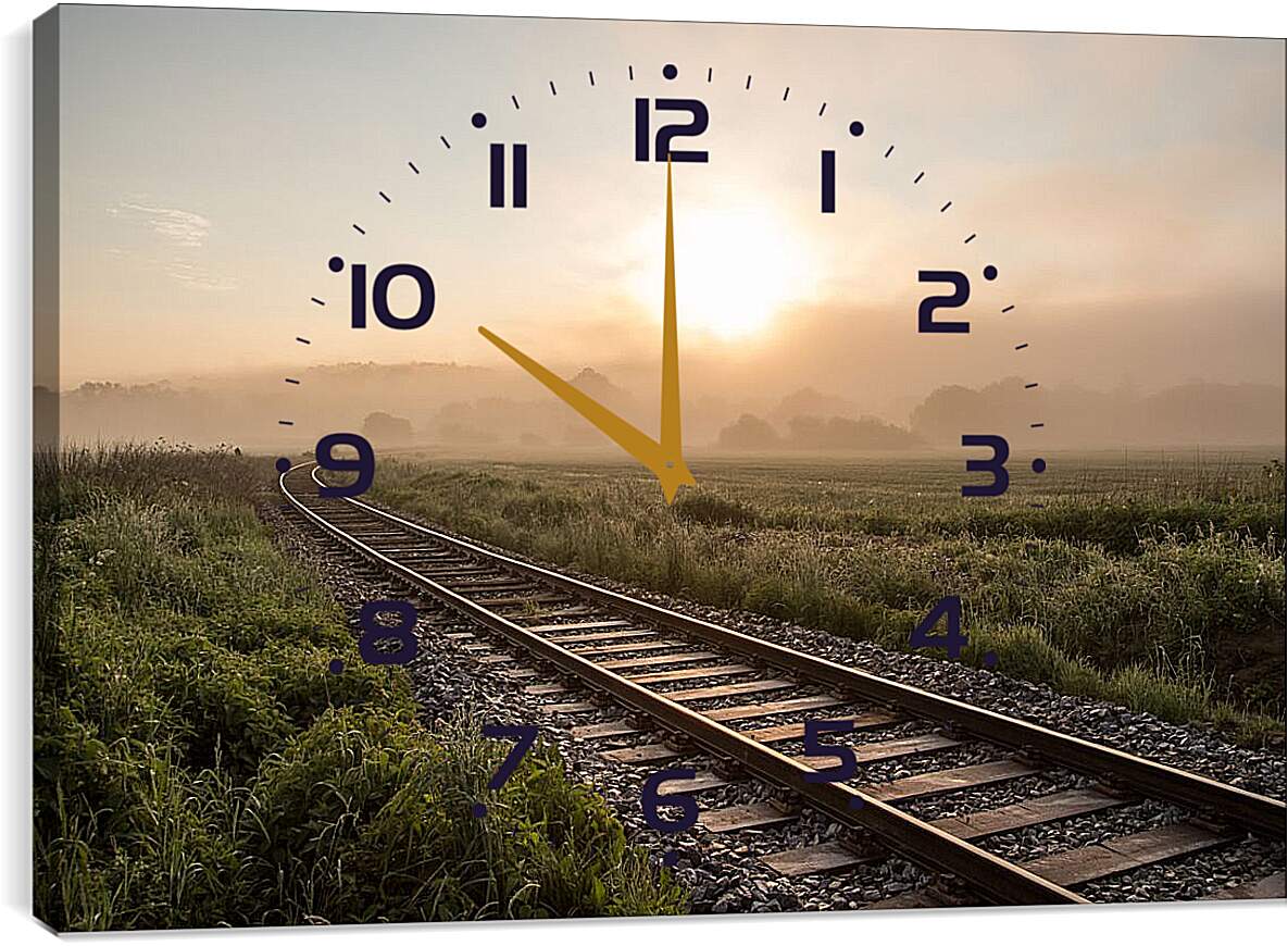 Часы картина - Железная дорога в лучах солнца