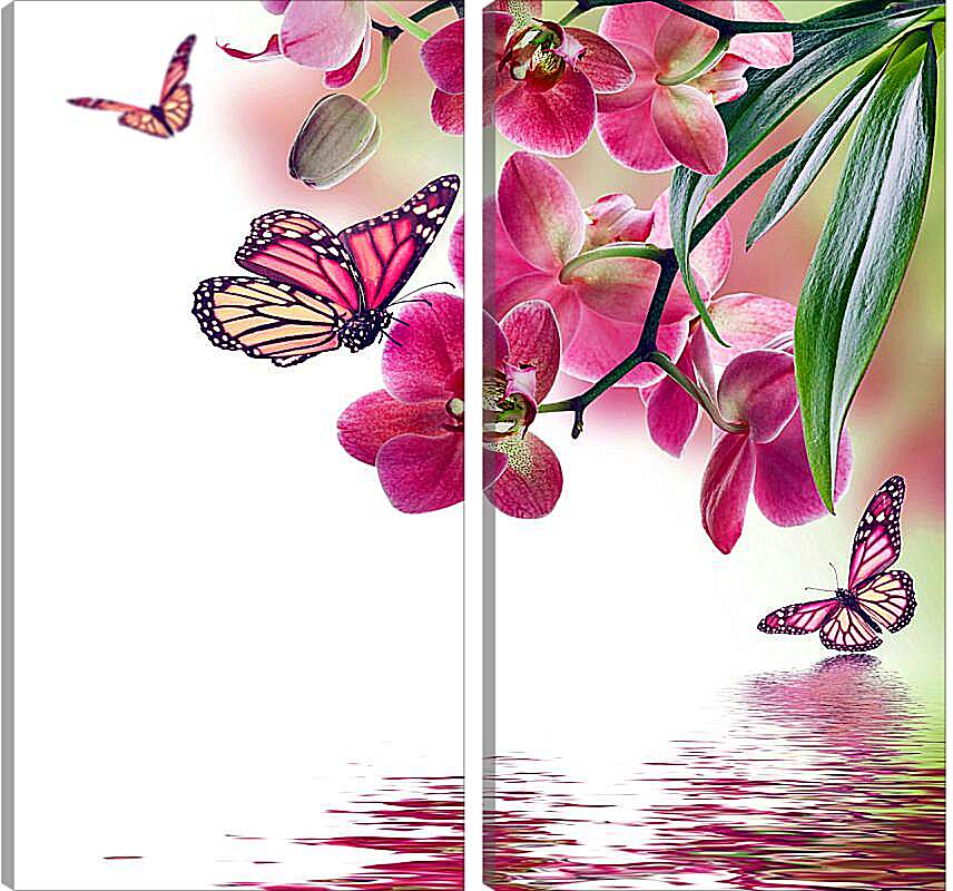 Модульная картина - Розовые бабочки и орхидеи