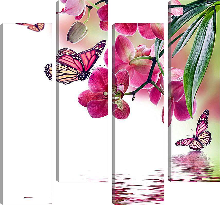 Модульная картина - Розовые бабочки и орхидеи