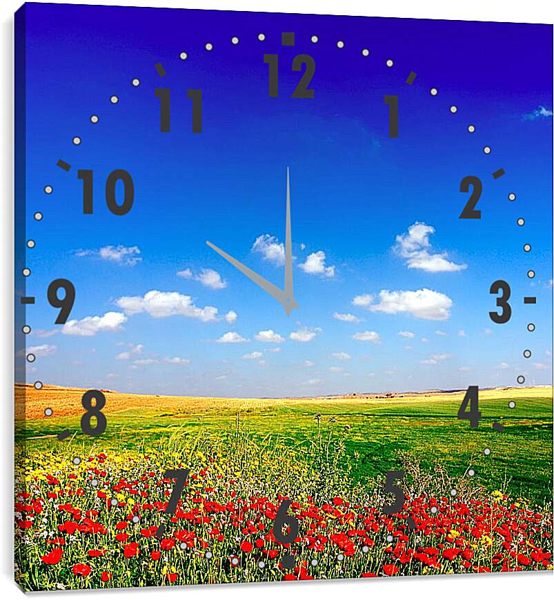 Часы картина - Поле цветов и небо