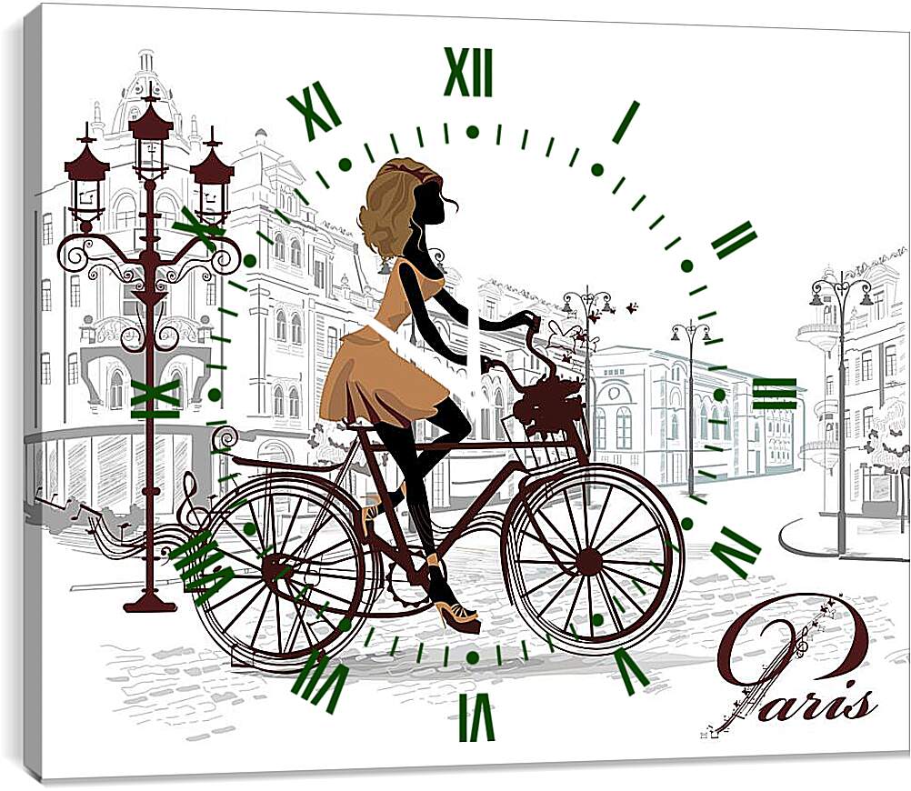 Часы картина - Велосипедистка Парижа